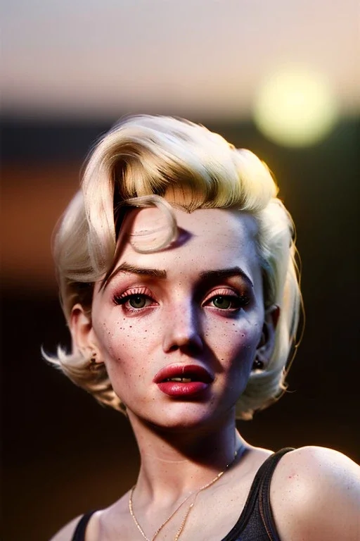 Ultra Realistic image, portrait, blonde woman, sweet Marylin Monroe face, perfect iris, glow eyes. skater waitress suit. soft color, highly detailed, unreal engine 5, ray tracing, RTX, lumen lighting, ultra detail, volumetric lighting, 3d, finely drawn, high definition, high resolution.