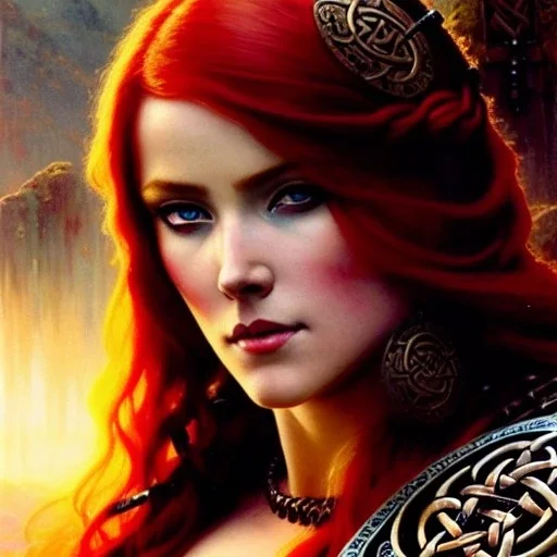 portrait 'beautiful Sexy busty Redhead Sif',Braids, celtic tattoed,painting by gaston bussiere, greg rutkowski, yoji shinkawa, yoshitaka amano, tsutomu nihei, donato giancola, tim hildebrandt, oil on canvas, cinematic composition, extreme detail,fit full head inside picture,32k