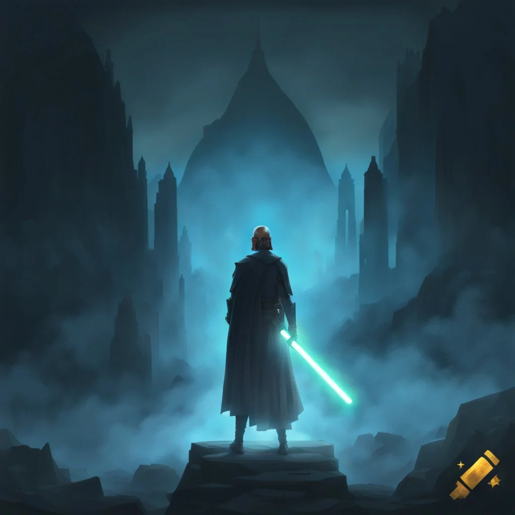 star wars bald male corellian jedi pilot wearing black and gunmetal grey old republic armored robes with gold trim, alone, battle-ready Jedi Master defending a ruined ancient city surrounded by golden light, centered head and shoulders portrait, hyperdetailed, dynamic lighting, hyperdetailed background, 8k resolution, volumetric lighting, light skin, fully symmetric details