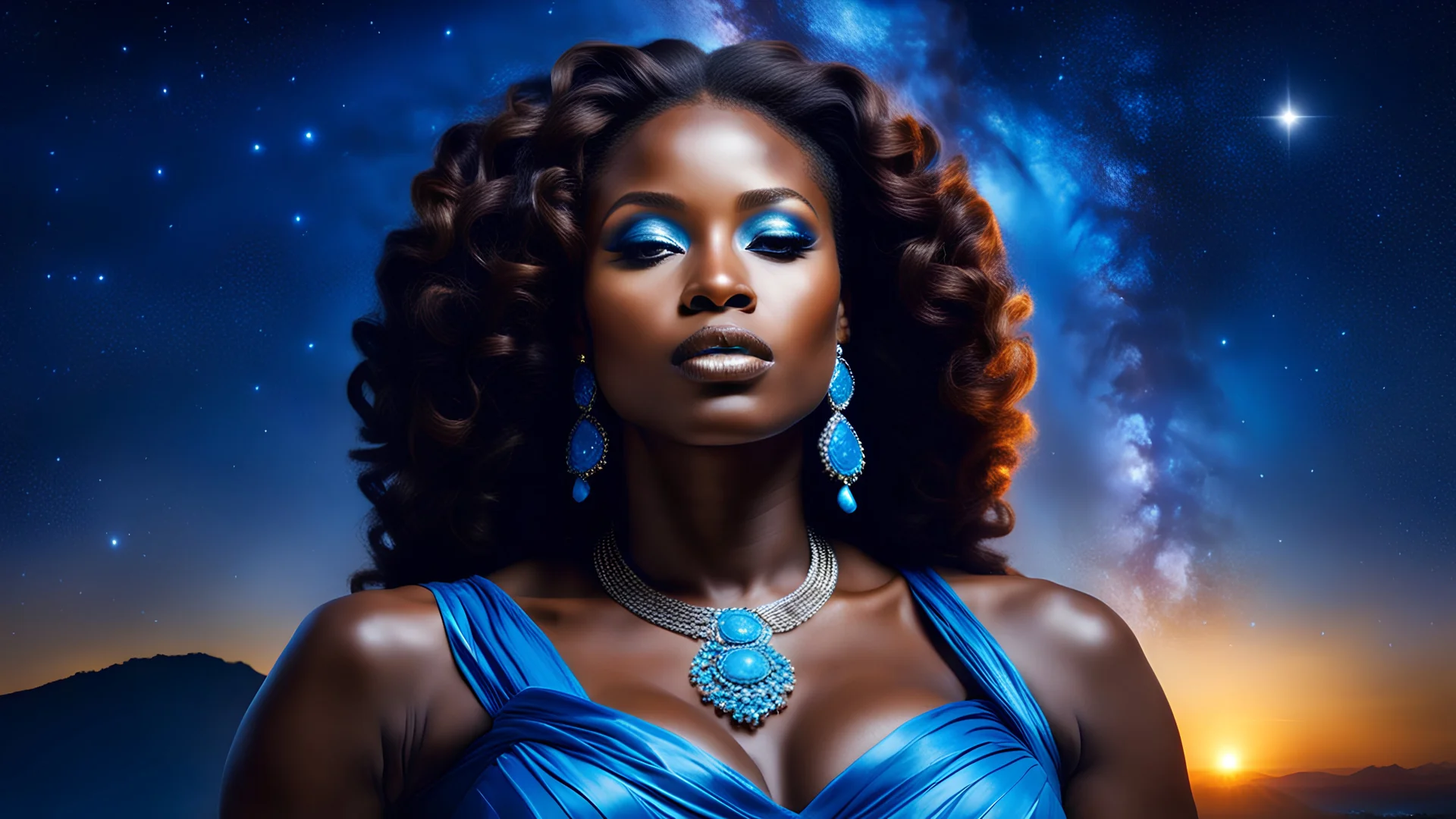 Beutiful Godess of Congo , sky , stars blue light