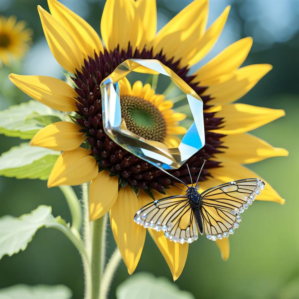 singular delicate transparent glass diamond crystal sunflower