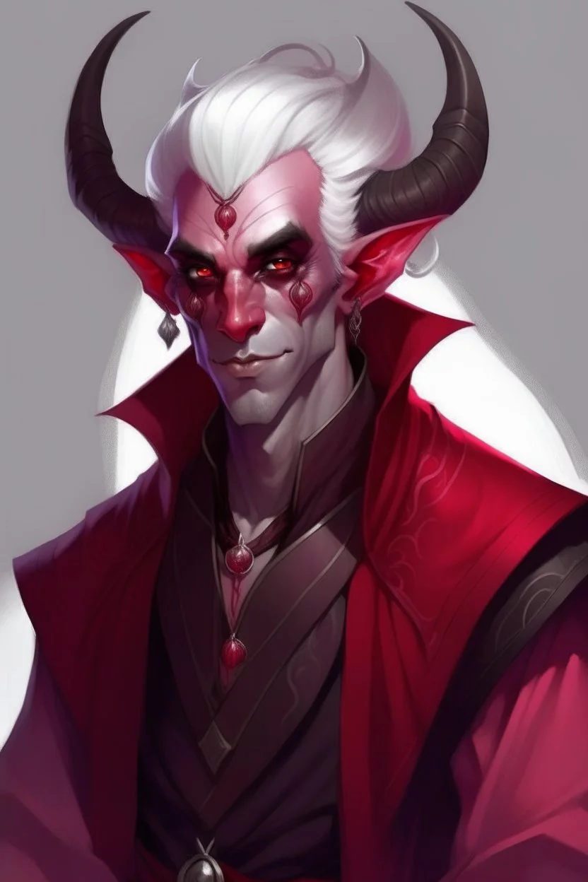 lowborn male dark-red skin demon tiefling white hair dnd