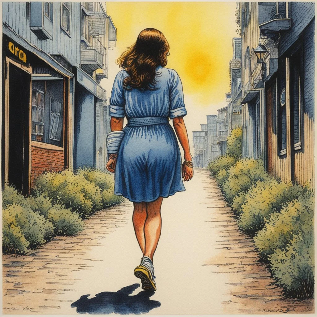 “Girl Walking Away,” a watercolor painting by R. Crumb, 1966. From Odds & Ends by R. Crumb, published by Bloomsbury Publishing Plc, 2001.