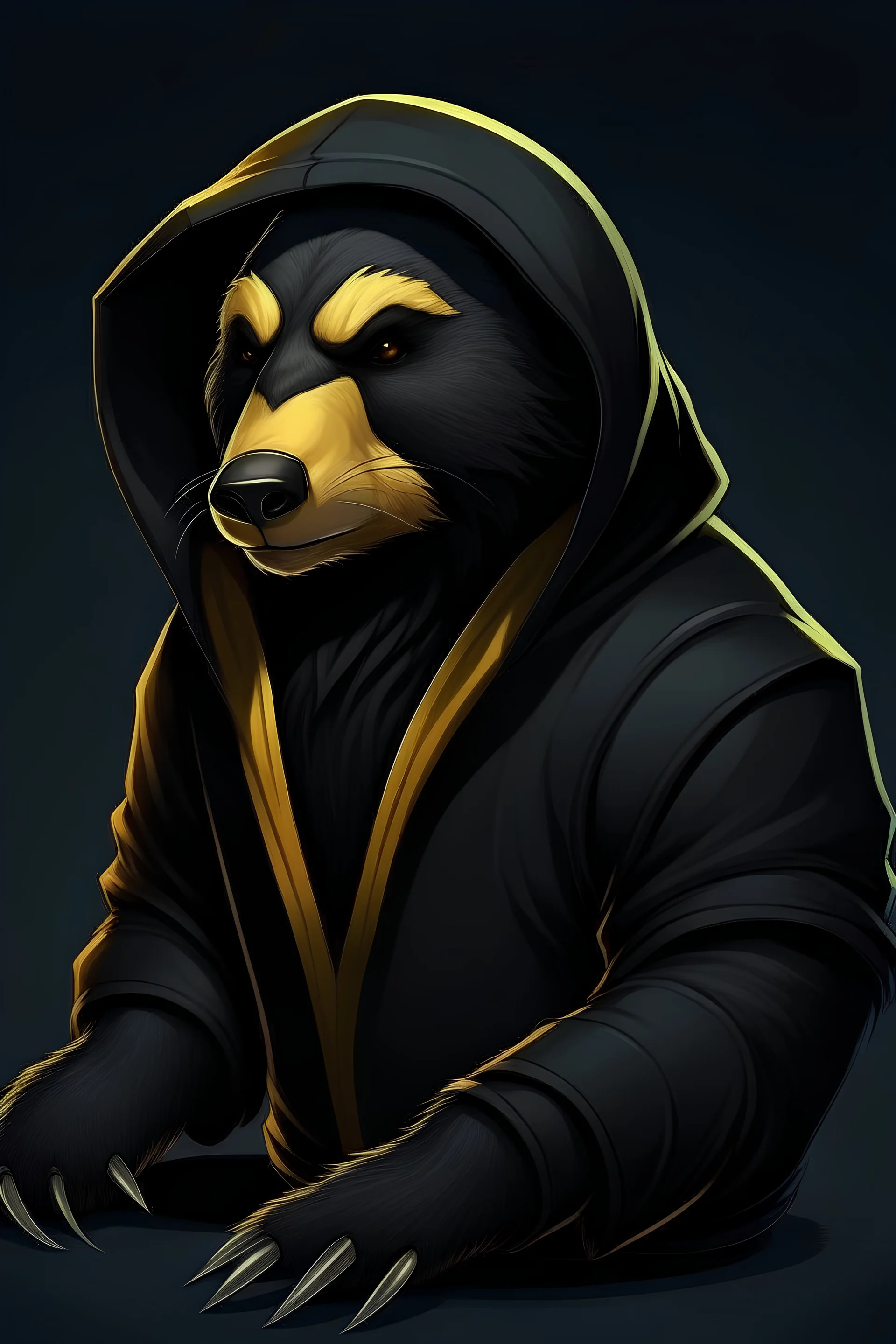 regal looking cyber honey badger wearing a black hoodie