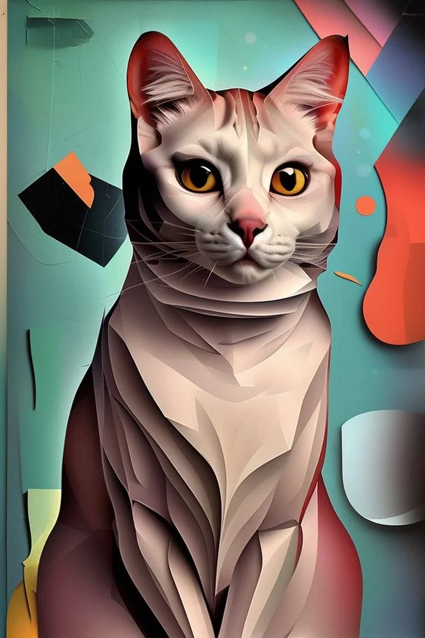 A cat, abstract and surrealism, collage of absurd art