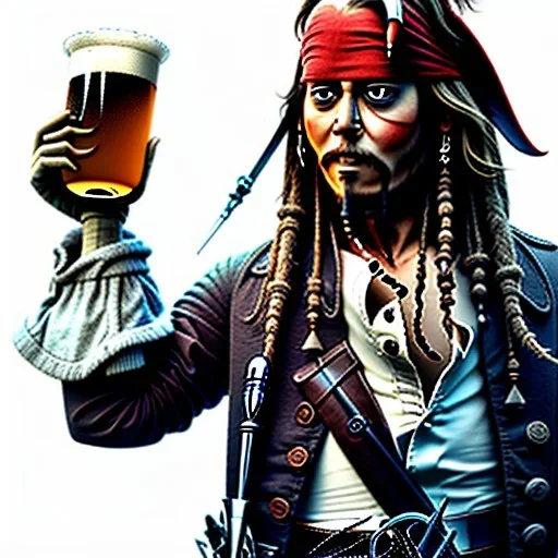 jack sparrow holding a beer