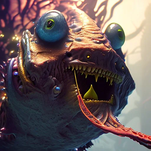 fluid ink angler fish creature, unreal engine 5, 8k resolution, photorealistic, ultra detailed