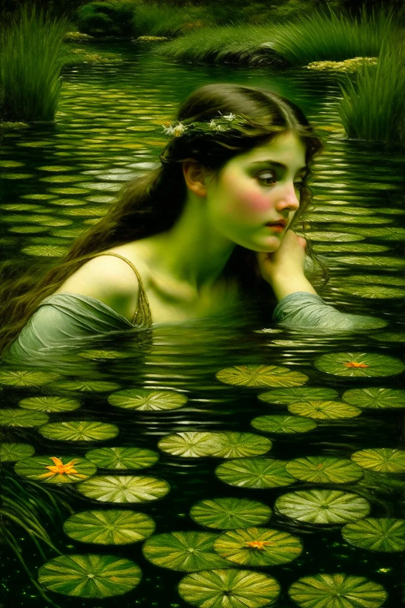 a beautiful woman in clear water, pond of lily, by John William Waterhouse and Jason Chan, Johannes Voss