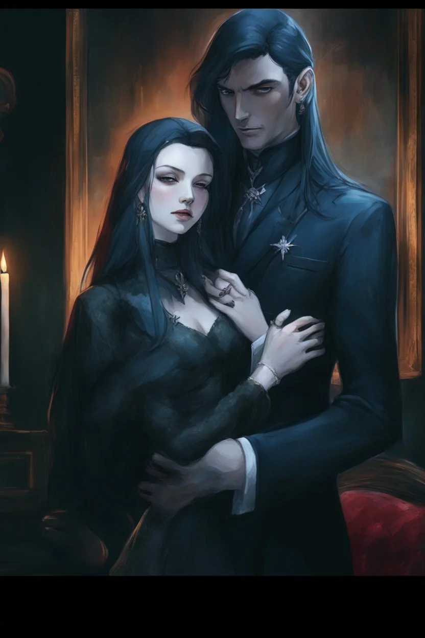 Strahd Von Zarovich and his wife Selene, she has white hair