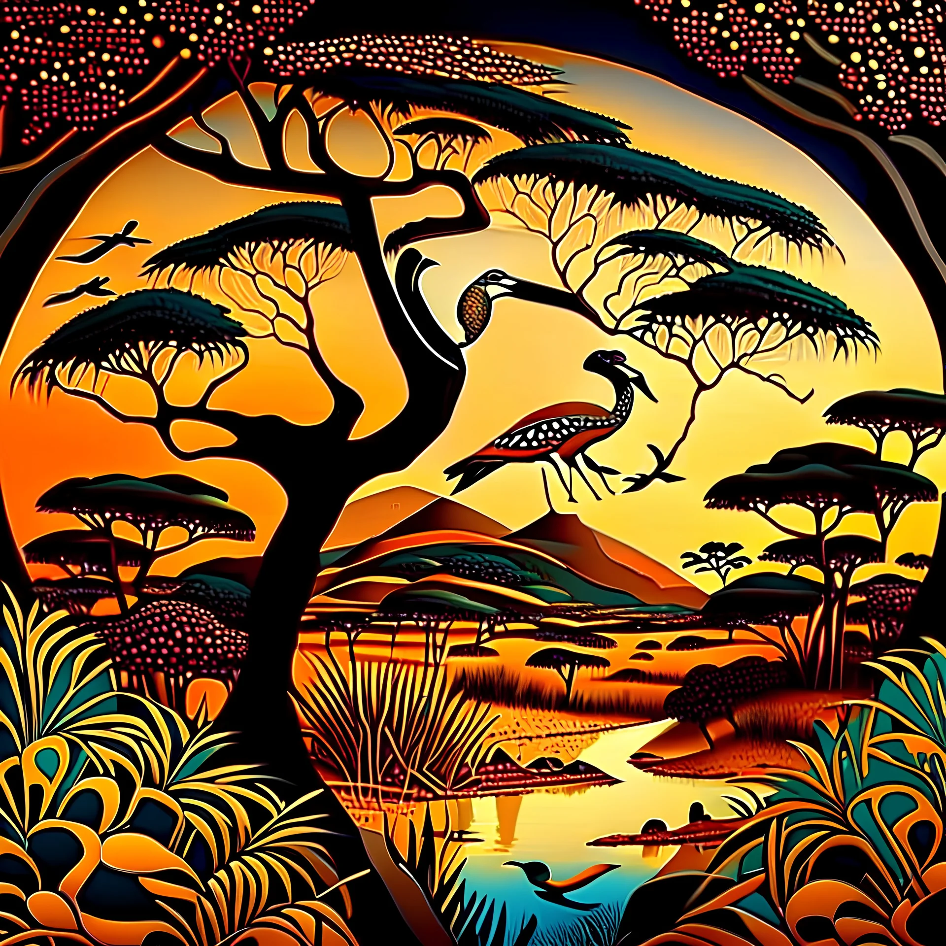 Beautiful nature, Tingatinga style,