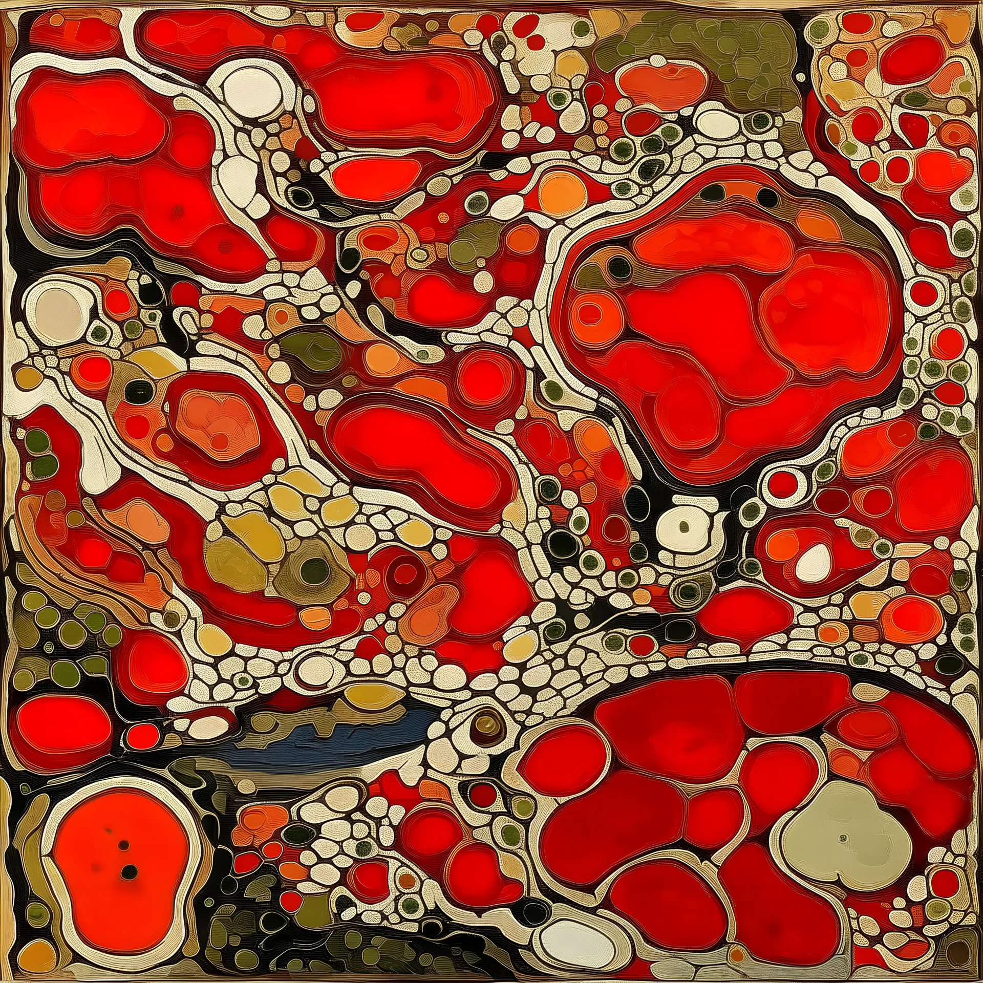 Red lava lakes painted by Jean Dubuffet