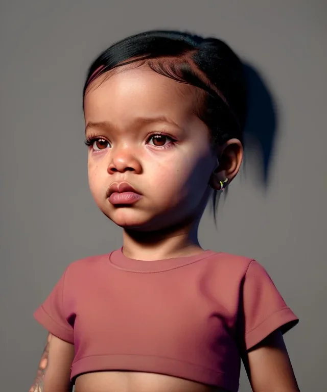 Rihanna toddler, full body, soft skin, dramatic lighting, hyper realistic