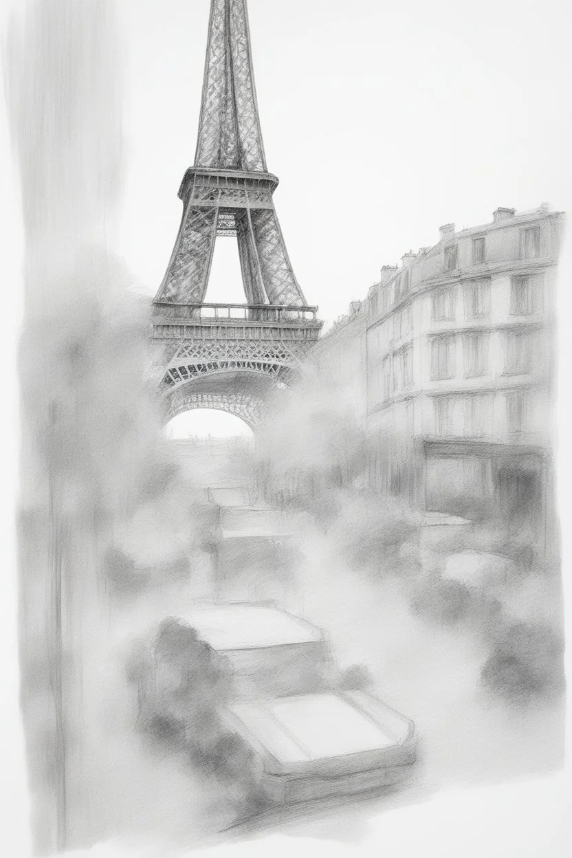 A rough pencil sketch of the Eiffel Tower