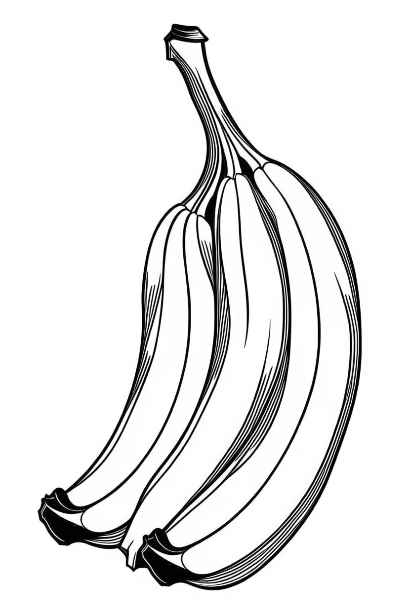 coloring page with banana, Very Simple, very Bold outlines, black and white, no shadows,