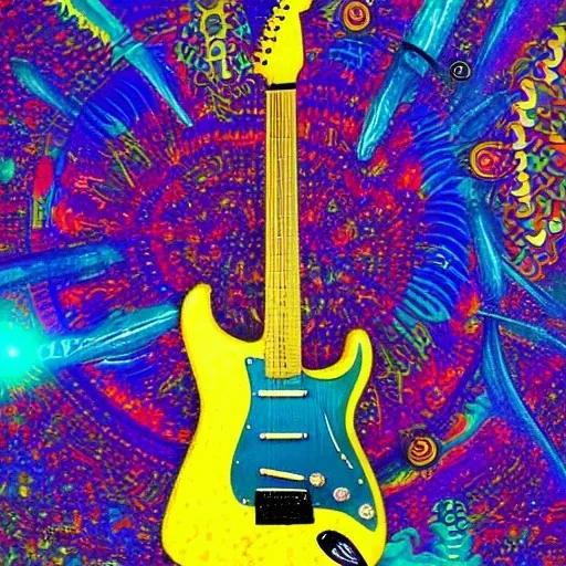 Cadillac PEACE electric guitar PEACE psychedelic hippie trippy acid LSD PEACE stratocaster GUITAR with peace sign in back