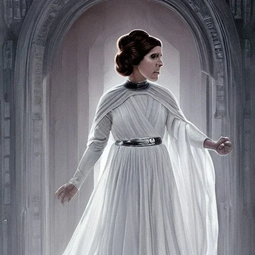 [[extrem stunning photorealistic carrie fisher as princess leia in star wars]] :: [[photorealistic sharp brown eyes, inticate ornate white gown, symmetrical short hair, head and shoulders portrait, 8k resolution photorealistic portrait by Greg Rutkowski, WLOP, hyperdetailed, intricately detailed, triadic colors]]