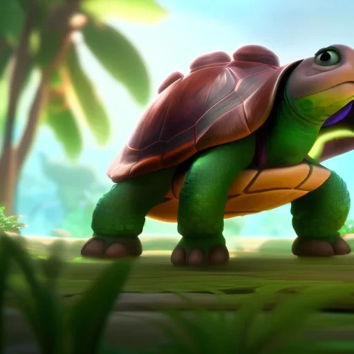 Cute turtle, league of legends, in the jungle, full detail, intricate detail, cinematic, 8 k, cel shaded, unreal engine, featured on artstation, pixiv, cartoon style