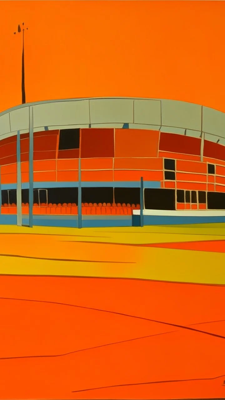 An orange colored fighters' coliseum painted by Piet Mondrian