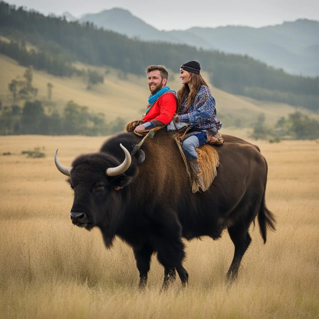 riding a buffalo