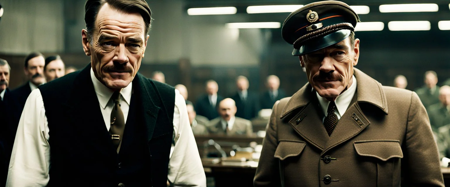 Bryan Cranston, Hitler Biopic, cinematic, Fuji Film, Anamorphic lens, 2040s, deep depth of field, Solarpunk