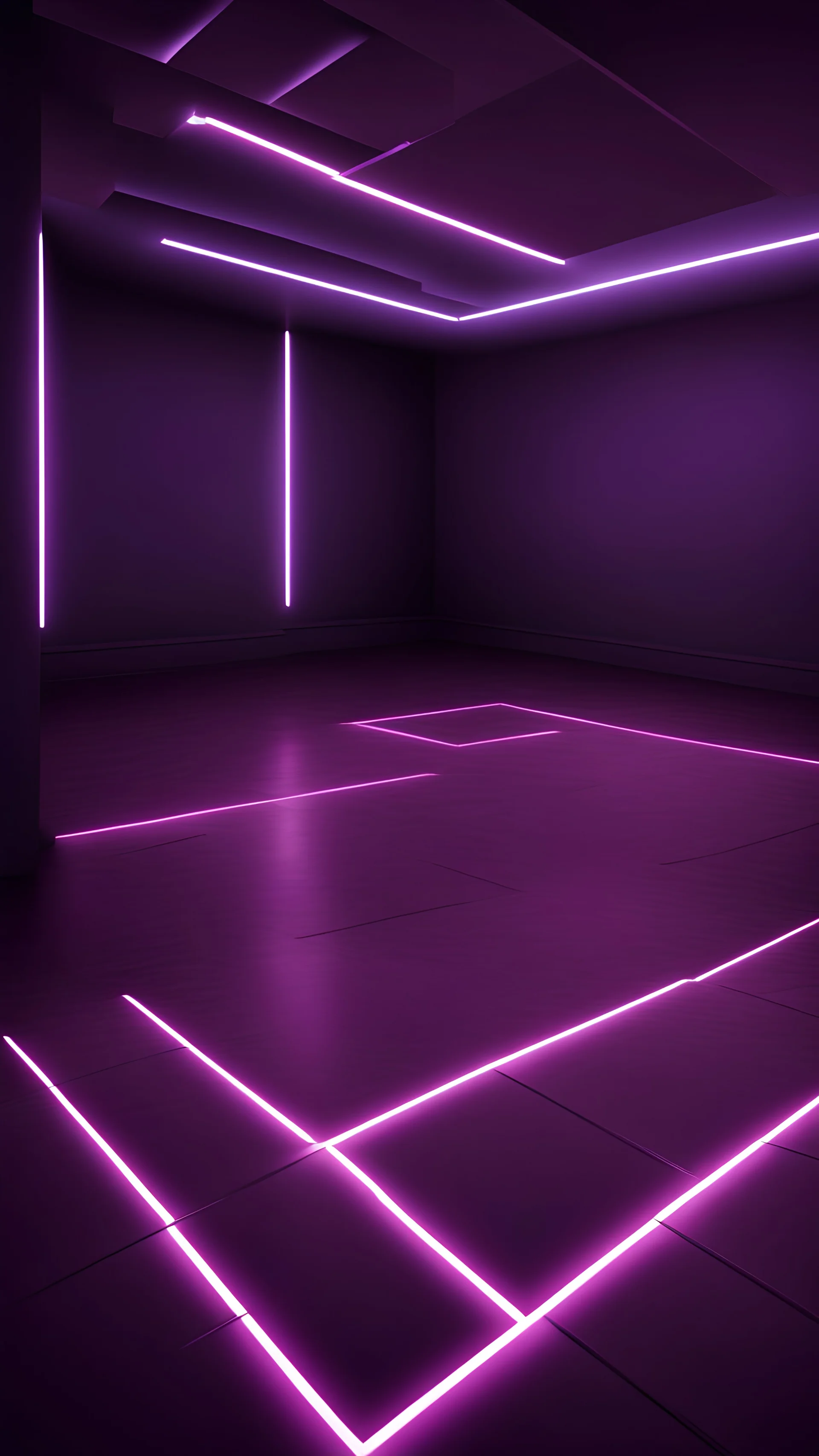 Hyper Realistic purple & maroon neon floor in a dark room