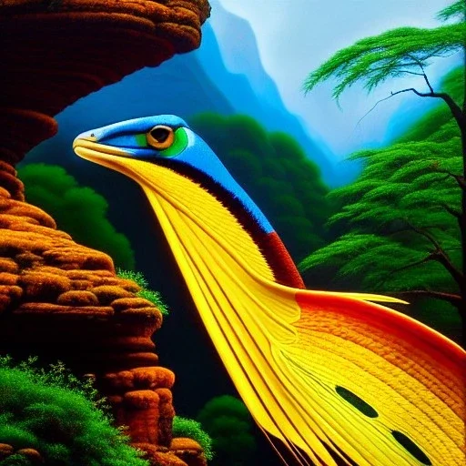 Avatar, Pandora, Portrait on oil in canvas of Great Leonopteryx , 8k realistic, perfect lighting, perfect composition, prefect contrast, masterpiece, mystical colors ,perfectly centered image, perfect composition,rim light, beautiful lighting, 8k, stunning scene,extremely sharp detail, finely tuned detail, ultra high definition raytracing