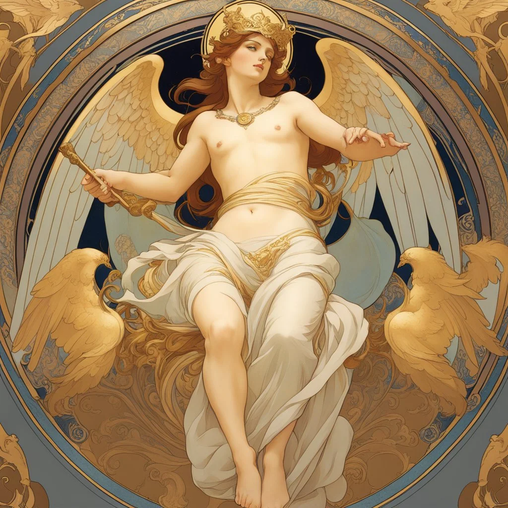 Alphonse Mucha-style image of the god Atlas, angels