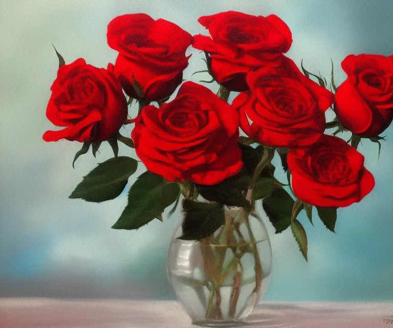 a fine art painting about red roses