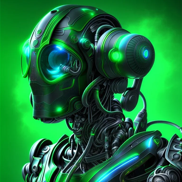 A beautiful portrait of a cyborg cobra green color scheme, high key lighting, volumetric light high details psychedelic background