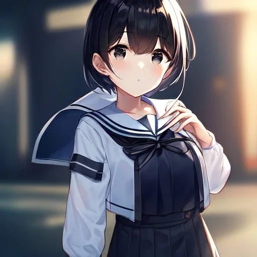 Clear focus, High resolution, short black hair, black eyes, wearing a sailor uniform, rough line