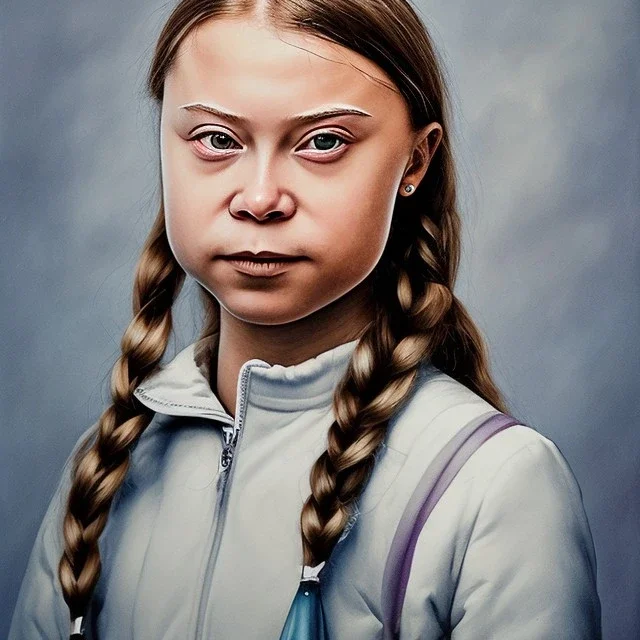 portrait of Greta Thunberg flying