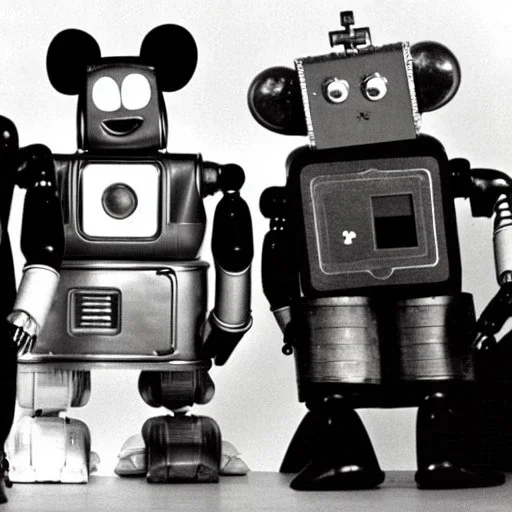 Old photo of robots and sooty and sweep