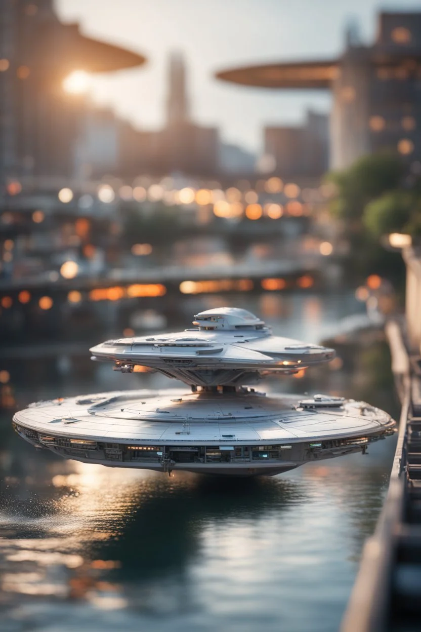 starship enterprise, guarding the canal, bokeh like f/0.8, tilt-shift lens 8k, high detail, smooth render, down-light, unreal engine, prize winning