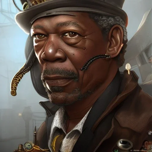 Morgan Freeman steam punk character very detailed cinematic unreal engine photo realistic