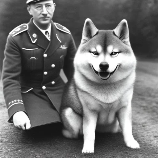 shiba inu sitting on Hitlers lap during ww2 Germany