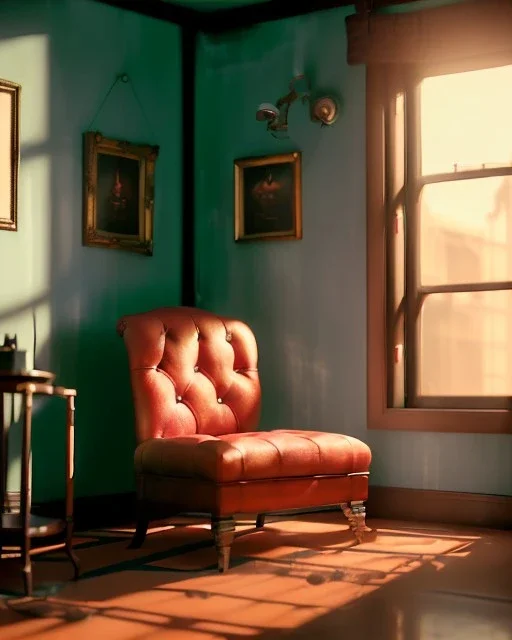 Room scene with sit woman, Wes Anderson style, realistic photo, concept art, smooth, unreal engine 5, god lights, ray tracing, RTX, lumen lighting, ultra detail, volumetric lighting, 3d.