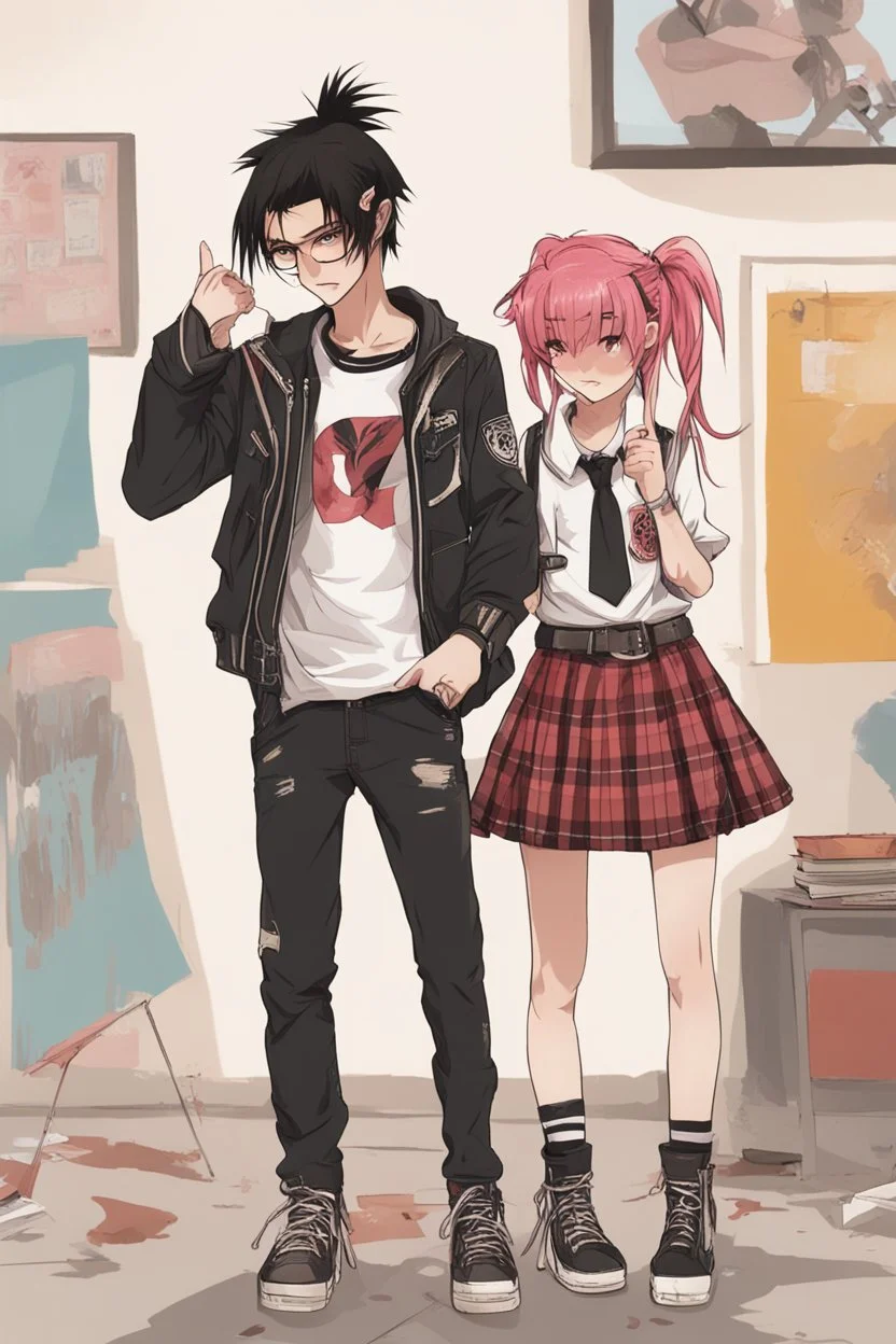 romantic hight school punk spirit girl and human boy