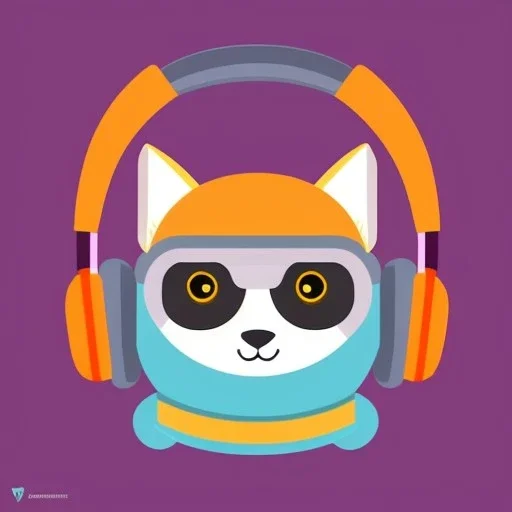 die cut sticker of cute cyber animal with headphones, 2D, flat illustration by bryen frost, cyberpunk, minimal, vector style