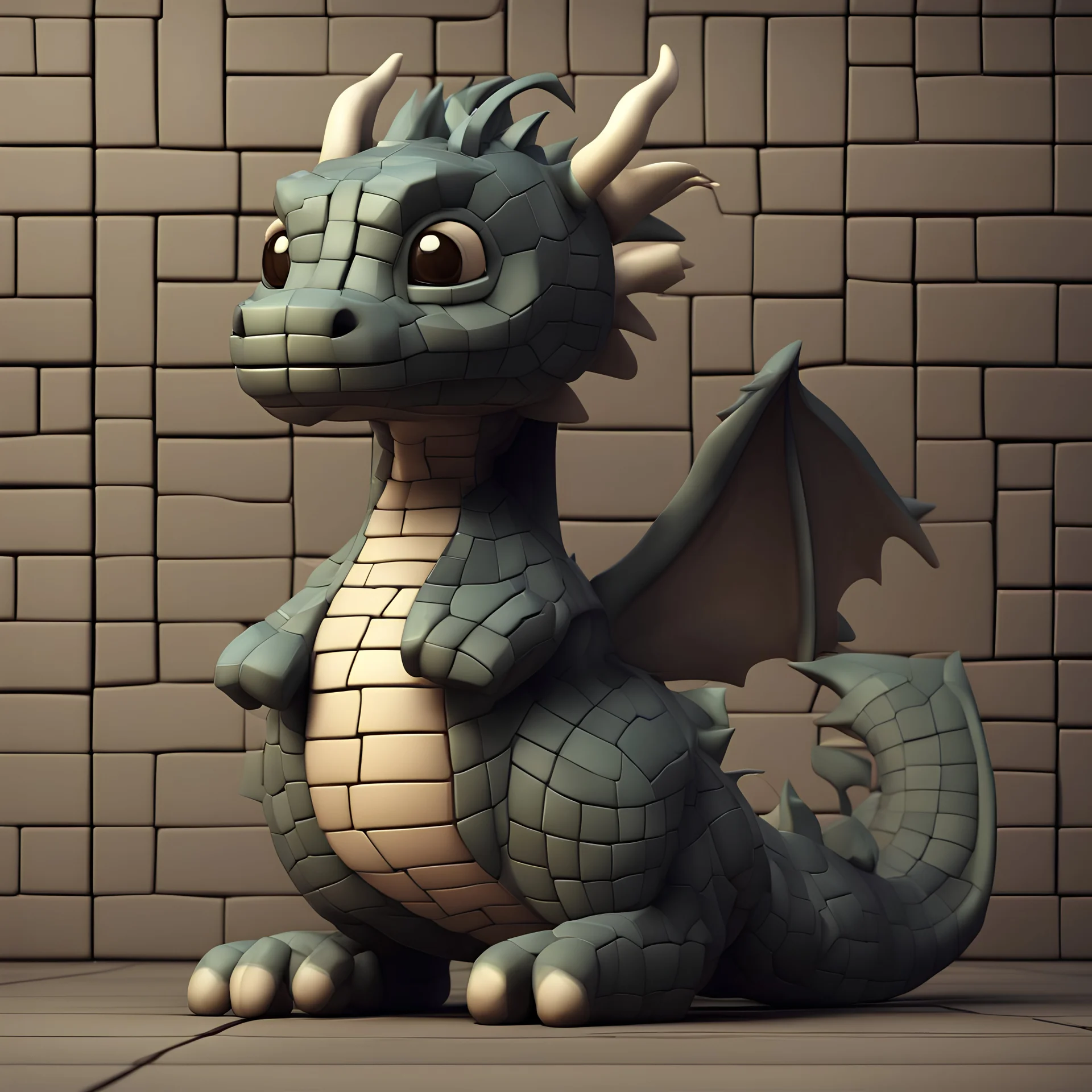 A cute dragon that is smooth and appears to be made of tiles 3D