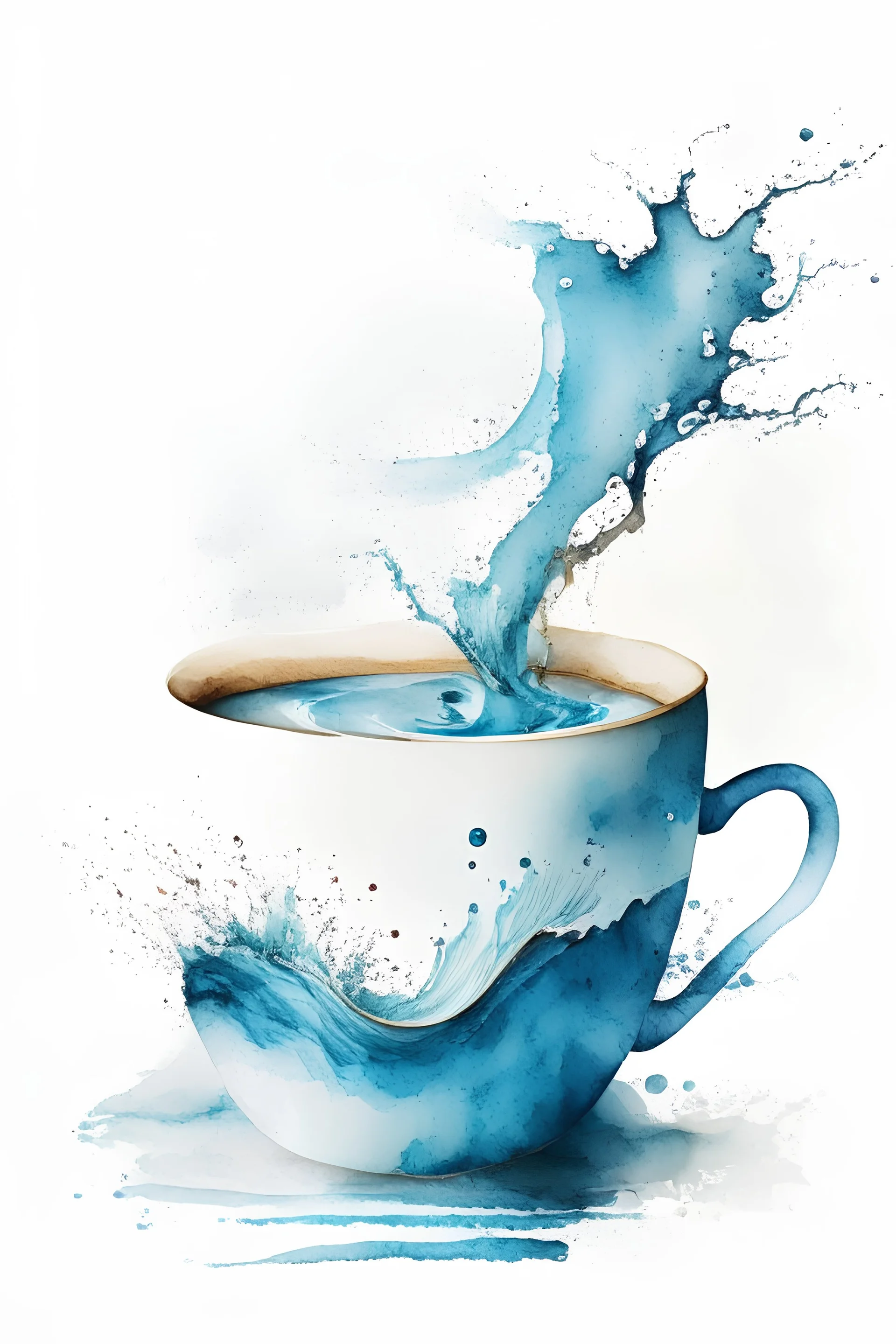 a coffee cup with white and Bluewater color background