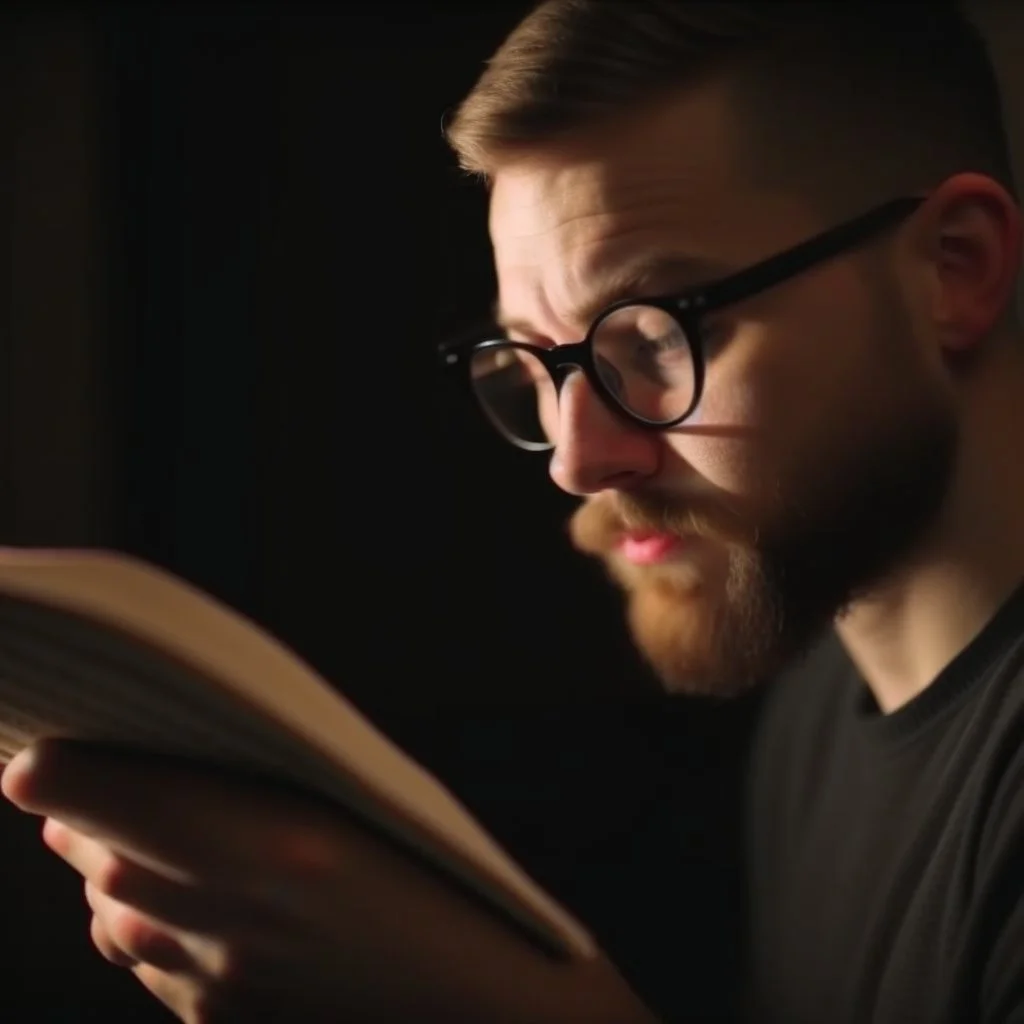 A picture of a person reading a remarkable book on self-development, with a focus on working on self-improvement and acquiring new knowledge, 4K