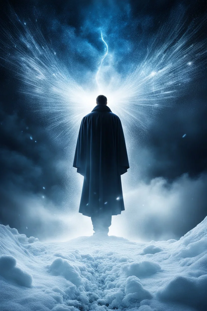 In the cloud an abyss containing the big scale of justice in an icy winter with cold sparks flying