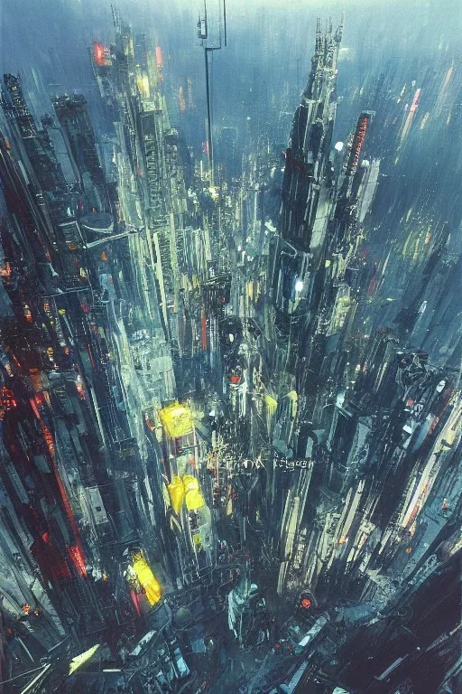 Art by John Berkey and John Harris, Central Park, New York 2077, Cyberpunk, bird's eye view, extremely hyperdetailed