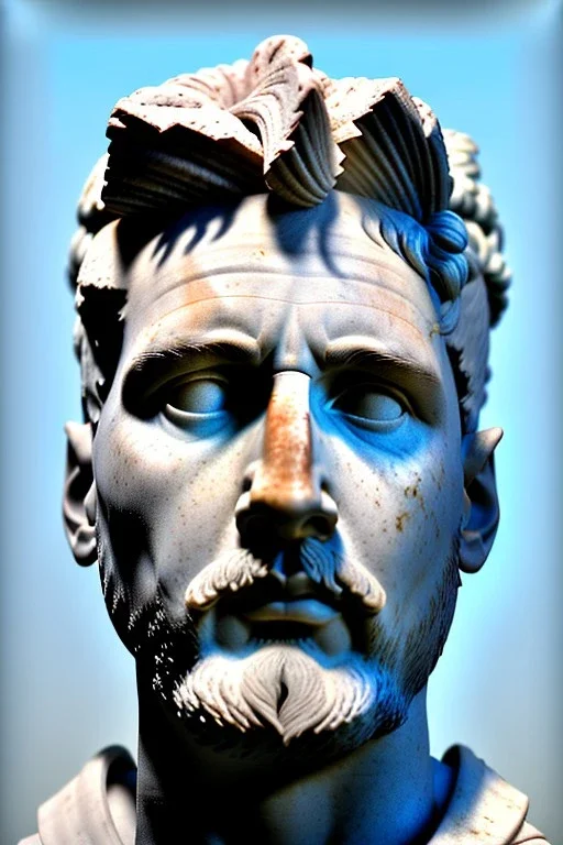 Ultra Realistic image, roman sculpture, white marble material, Lionel Messi, gold winner Laurel crown, miguel angel style, chisel style, emperor, waist up portrait, epic, celestial style, cinematic lighting, God light, god rays, 4k resolution, smooth details, ornate details, soft lighting, unreal engine 5, sky and clouds background.