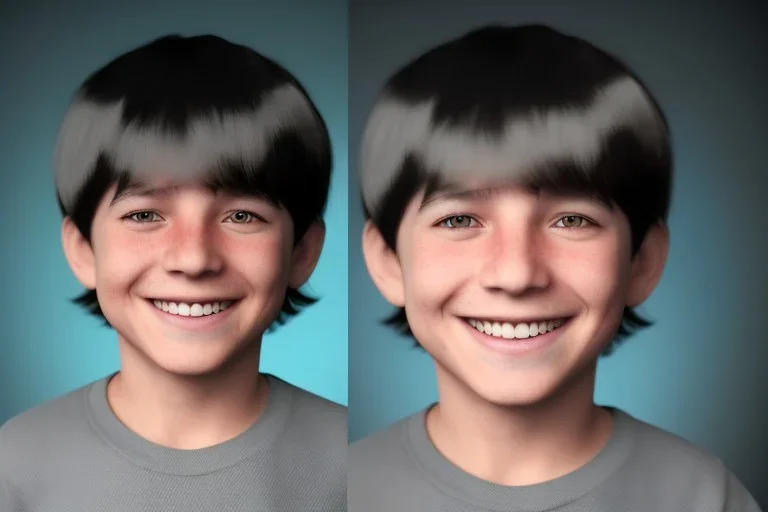 Photo of a boy with a Huge grin and Bowl cut black hair