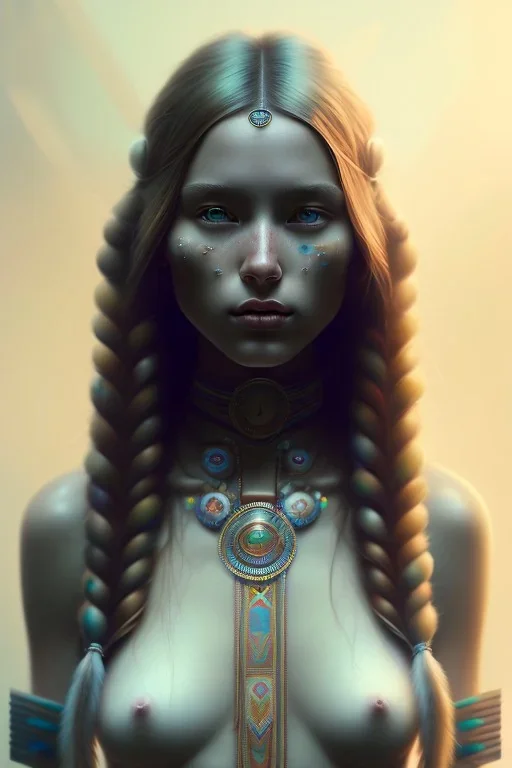 girl, cute, beautiful, Native American, head and shoulders portrait, 8k resolution concept art portrait by Greg Rutkowski, Artgerm, WLOP, Alphonse Mucha dynamic lighting hyperdetailed intricately detailed Splash art trending on Artstation triadic colors Unreal Engine 5 volumetric lighting, long hair, brown eyes