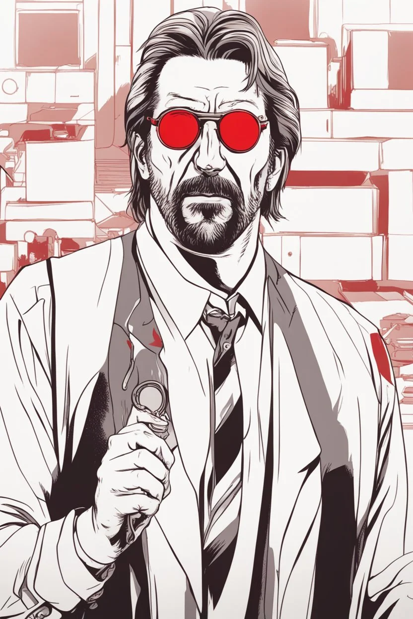 a menacing Hans Gruber wearing red-tinted glasses