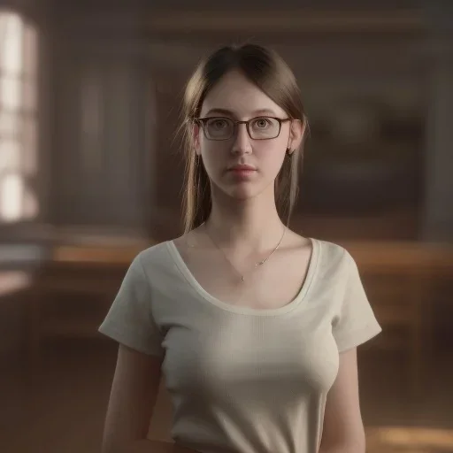 Study girl in university by read a room, on book, movie, real photo realistic, unreal engine, cinematic lighting --ar 1:1 creative