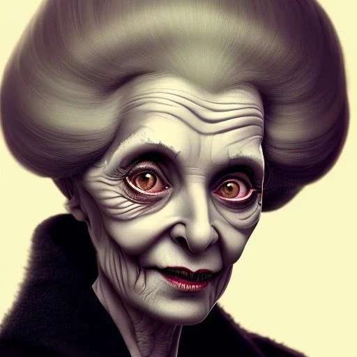 extrem tim burton style of old cruel lady stepmother, sharp focus