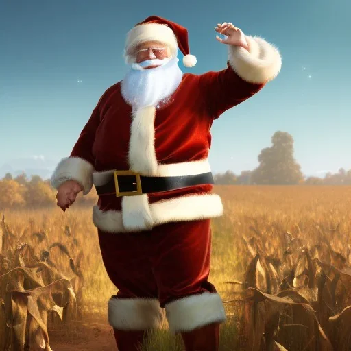 franz frazetta styl,santa claus in the middle of the corn field